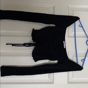 Black long sleeve crop top with tie in front